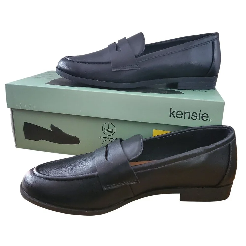 Kensie 6 Penny Loafer Gitty Slip-on Driver Shoes Faux Smooth Leather Black